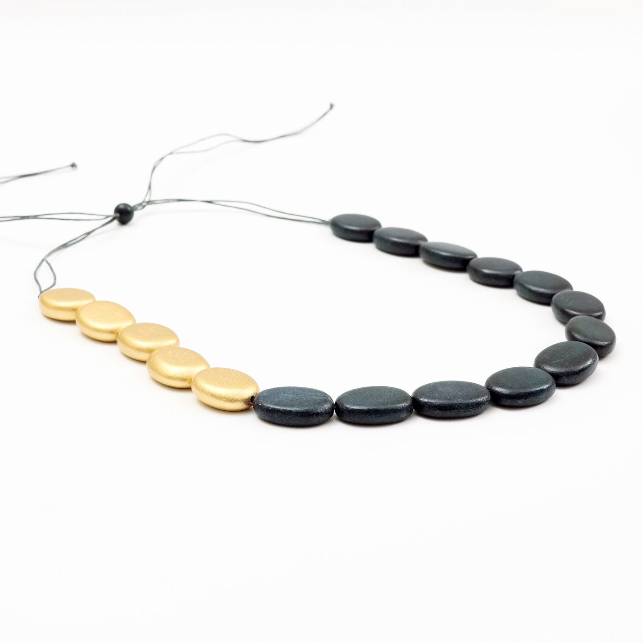 Jewelry - Gold and Charcoal Wooden Bead Necklace | LIKHÂ - LIKHÂ