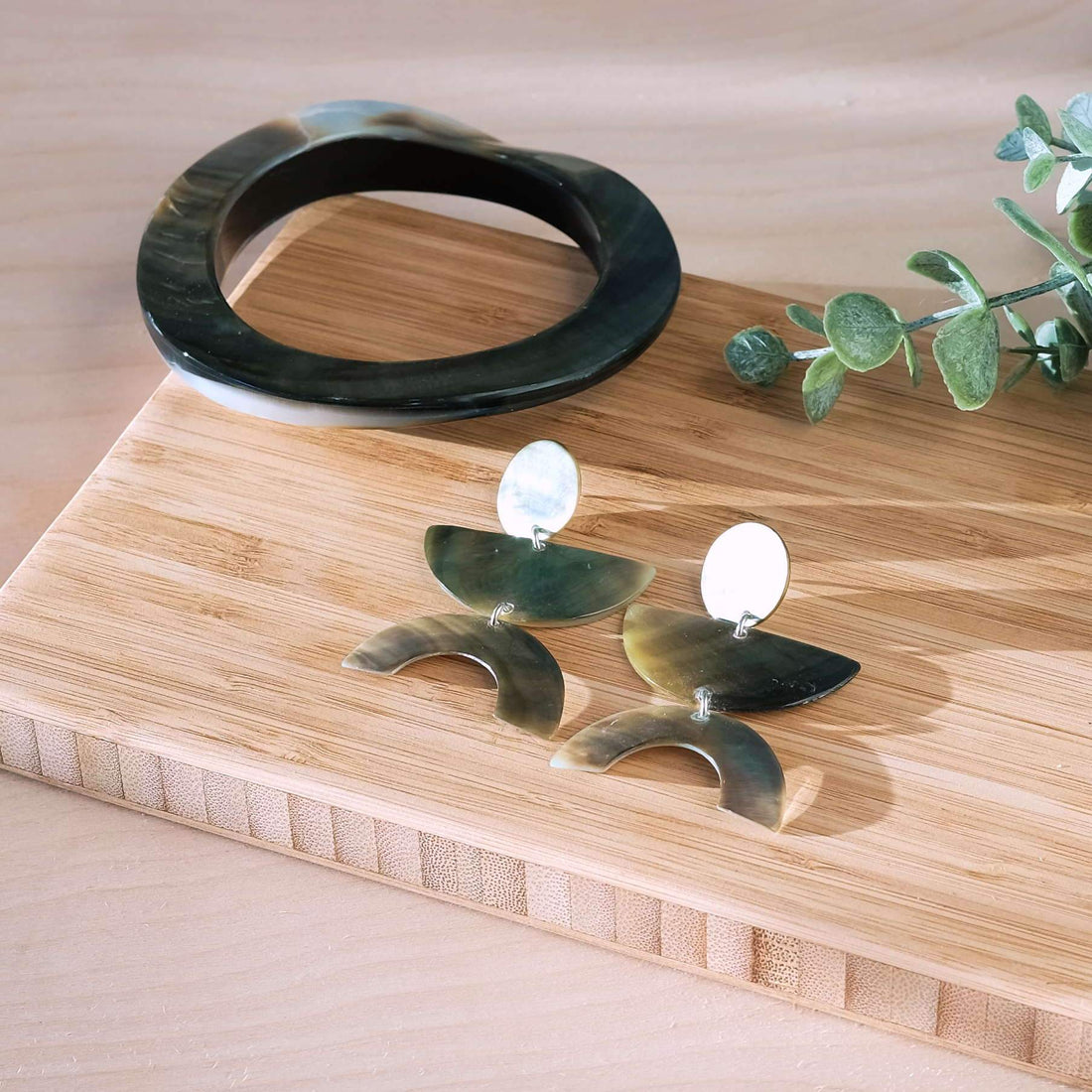 Jewelry - Iridescent Grey Long Geometric Earrings - Mother of Pearl Earrings | LIKHÂ - LIKHÂ