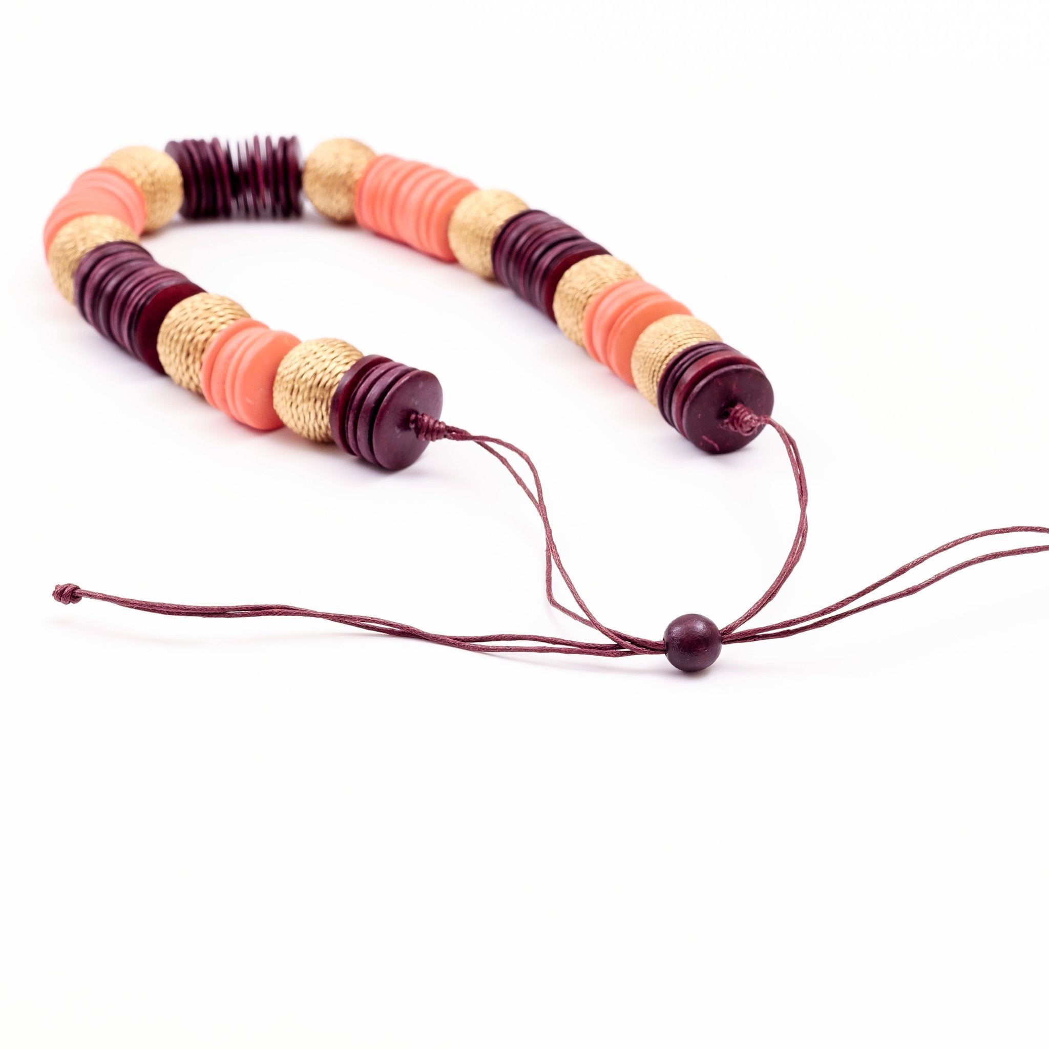 Jewelry - Paparazzi Wooden Necklace - Coral and Burgundy | LIKHÂ - LIKHÂ