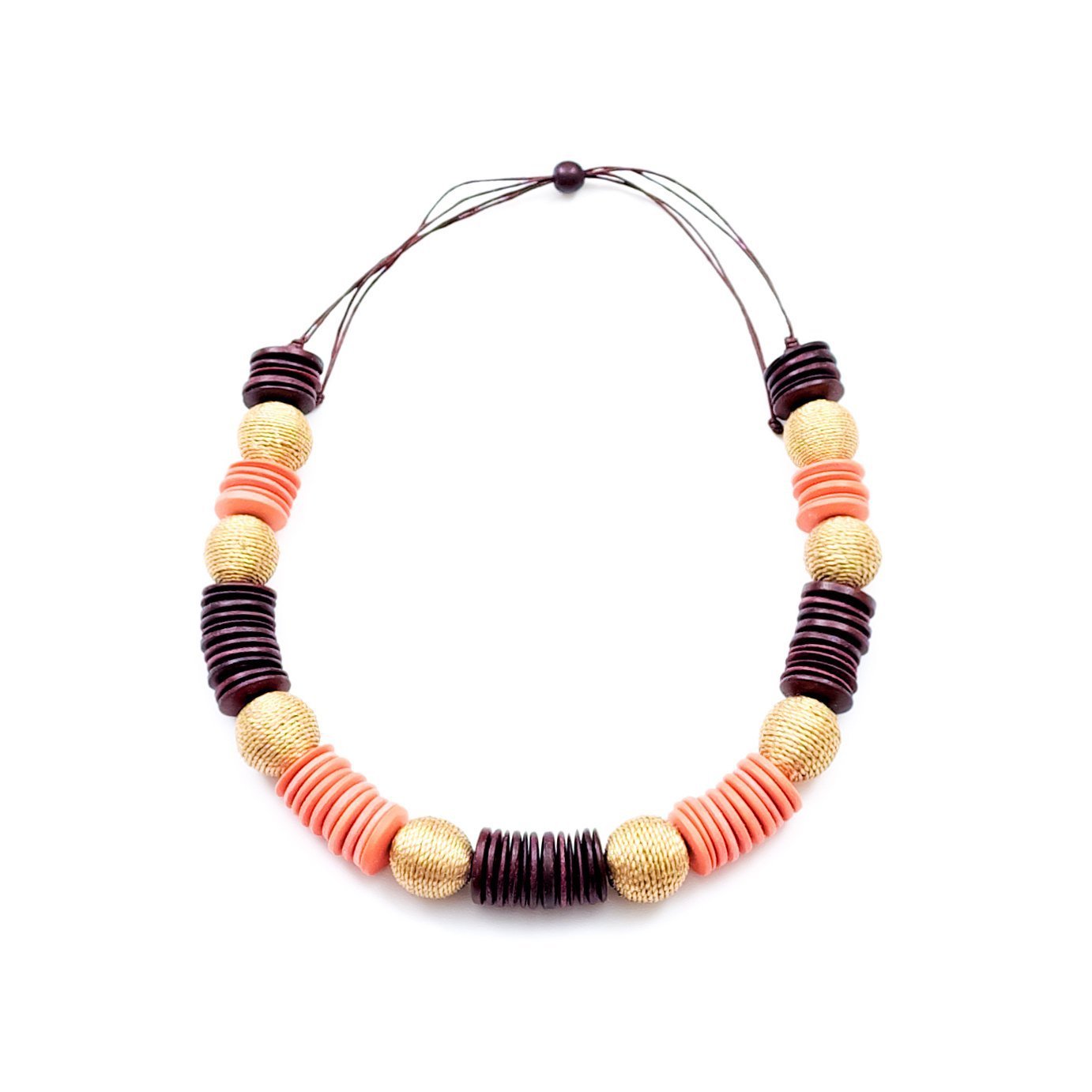 Jewelry - Paparazzi Wooden Necklace - Coral and Burgundy | LIKHÂ - LIKHÂ