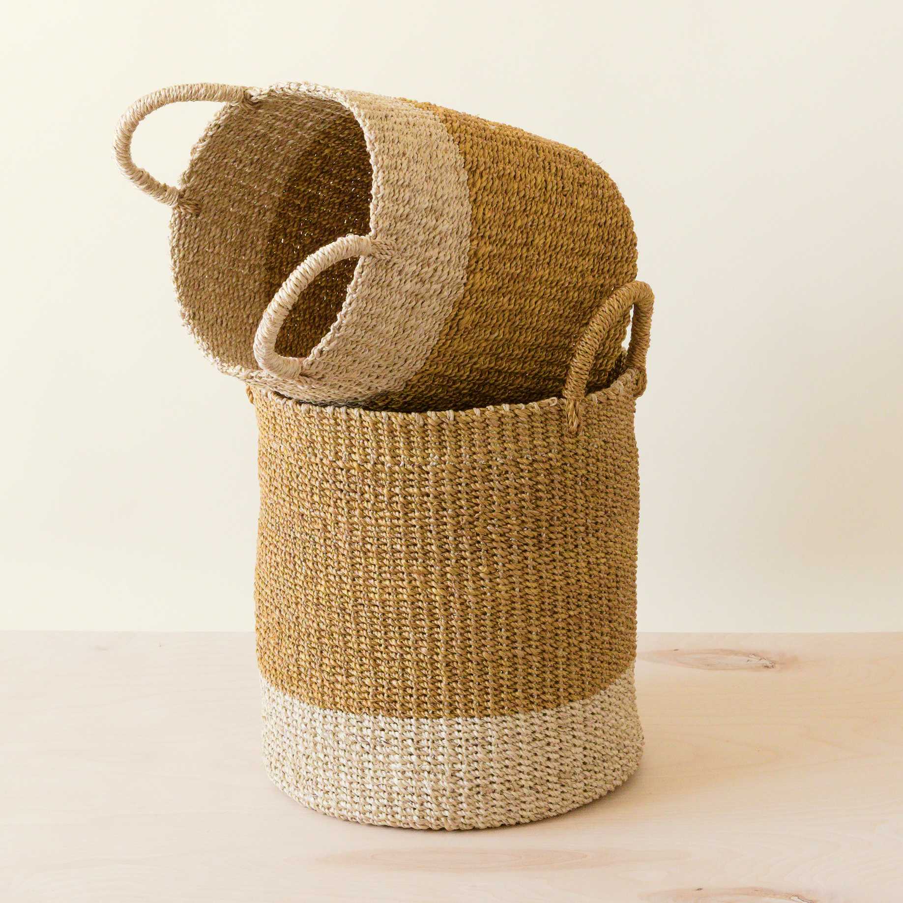 - Mustard Baskets with Handle, set of 2 - Cylinder Baskets | LIKHA - LIKHÂ