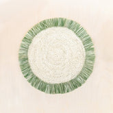 Placemats - Sage Raffia Round Placemat with Fringe - Woven Placemats | LIKHA - LIKHÂ