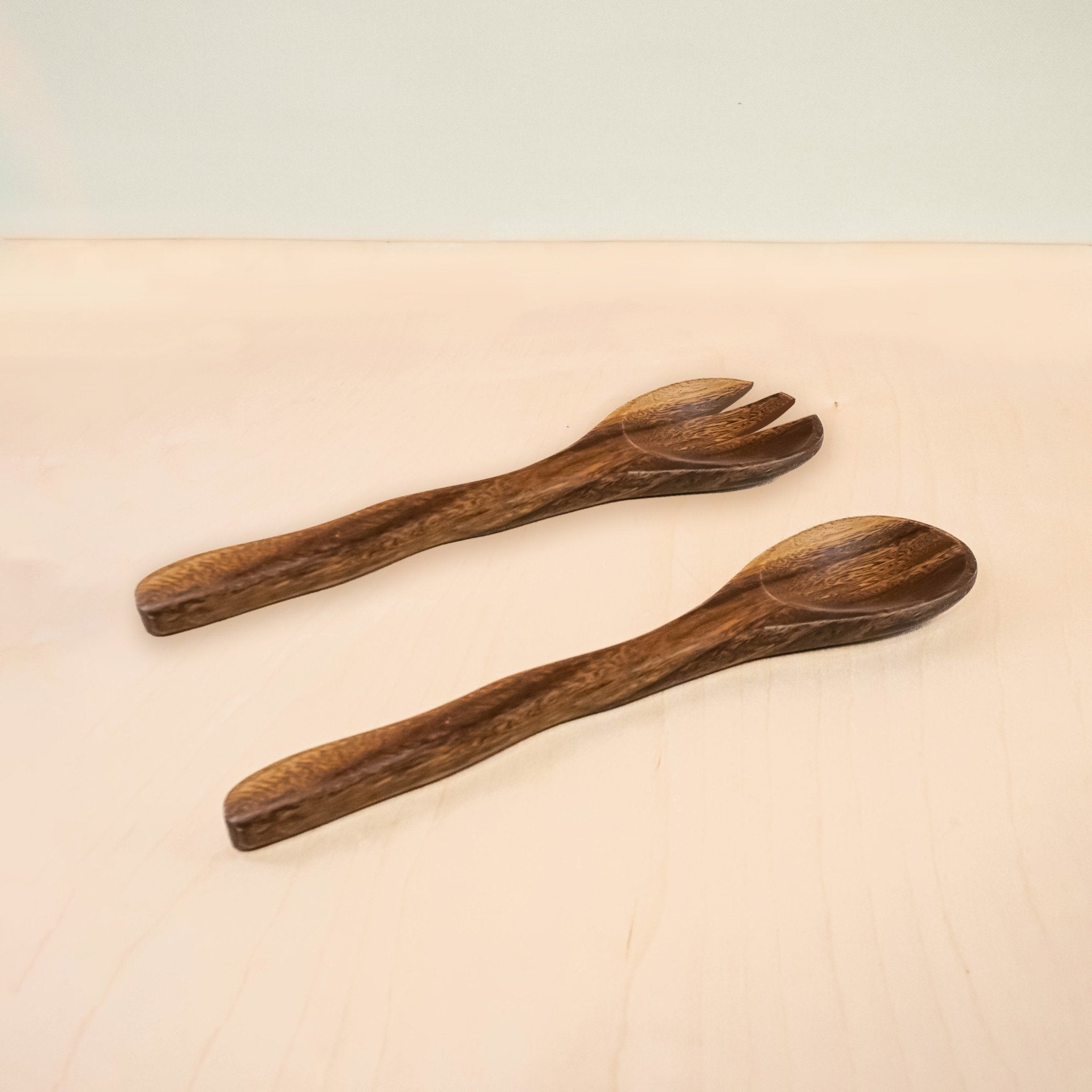 Utensils - Acacia Wood Utensils - Spoon & Fork with Wriggly Handle, set of 2 | LIKHÂ - LIKHÂ