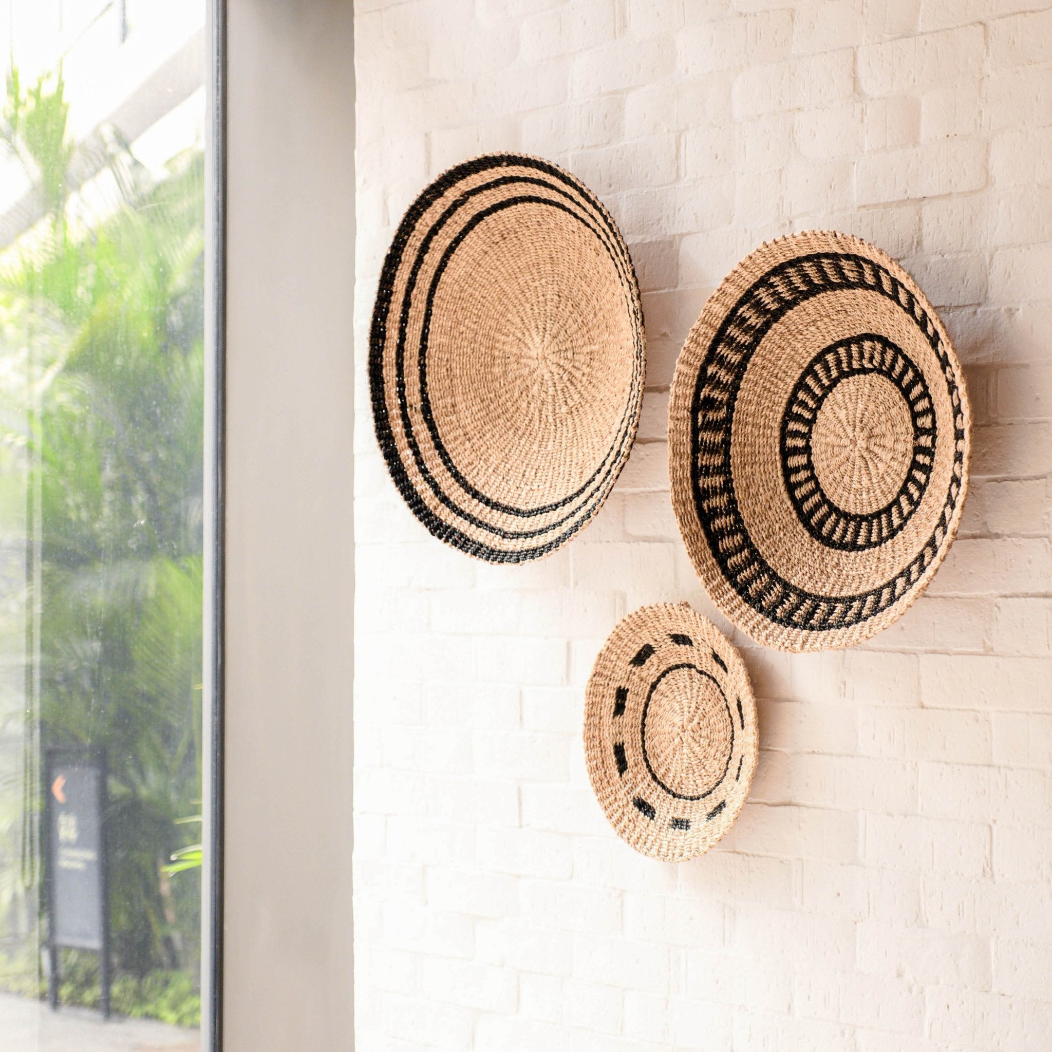 Wall Baskets - Natural + Black Wall Baskets, Medium - Woven Wall Baskets | LIKHÂ - LIKHÂ