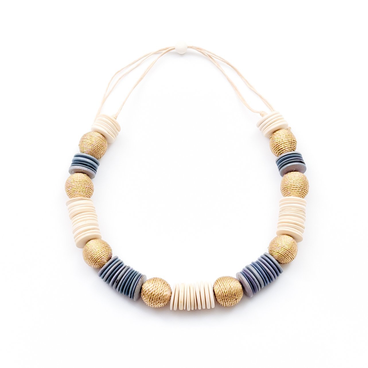 - Wood Statement Necklace - White and Light Blue | LIKHÂ - LIKHÂ