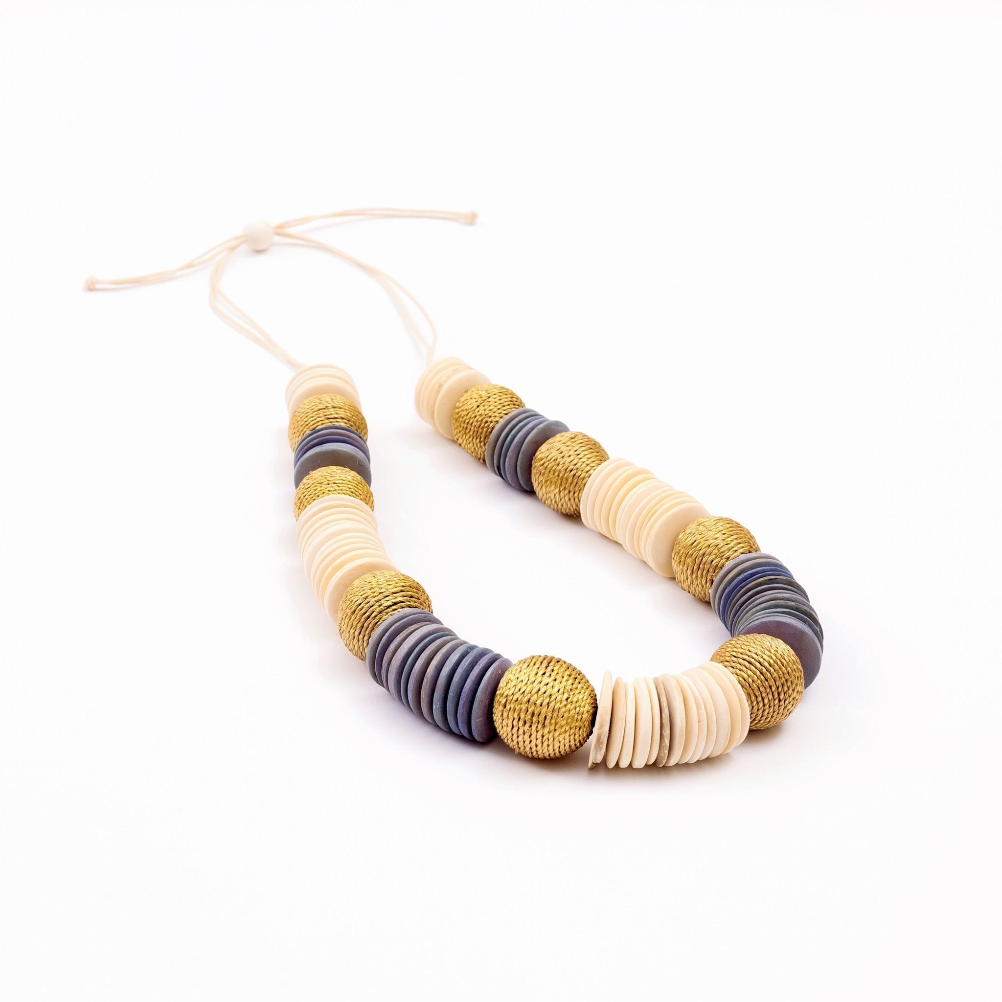 - Wood Statement Necklace - White and Light Blue | LIKHÂ - LIKHÂ