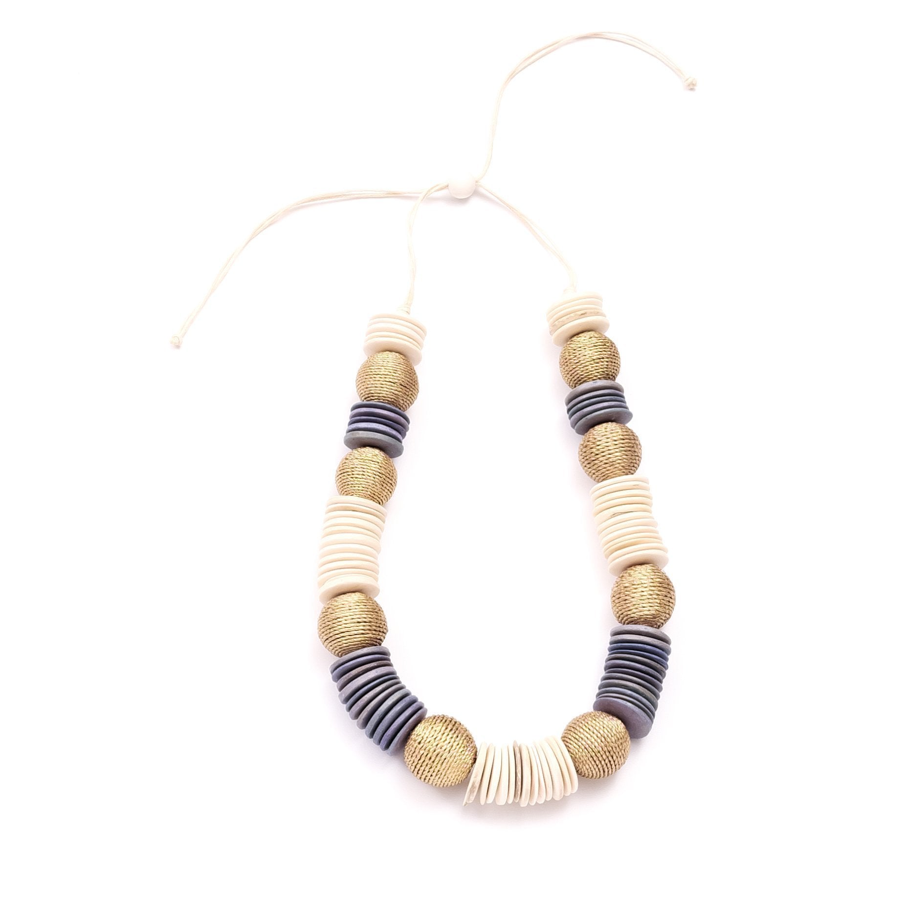 - Wood Statement Necklace - White and Light Blue | LIKHÂ - LIKHÂ