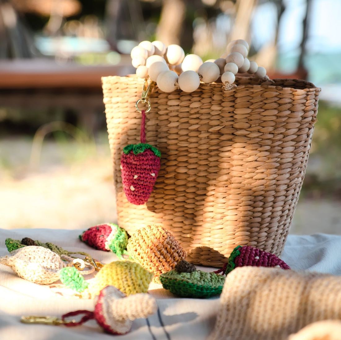 Bag charms - Strawberry Raffia Bag Charm - Handcrafted Crochet Accessory | LIKHÂ - LIKHÂ