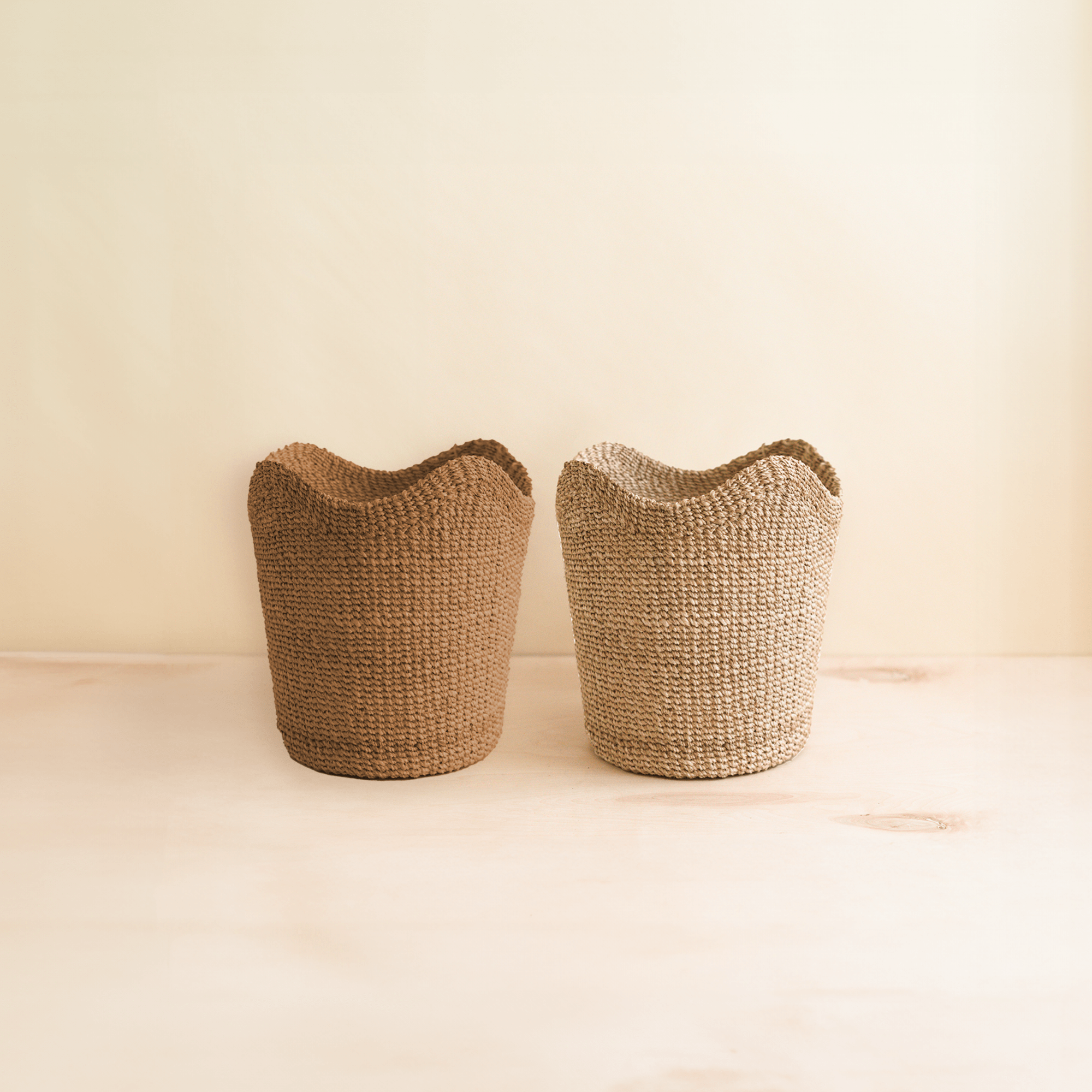 Baskets - Small Natural Scallop Basket - Abaca Woven Basket | LIKHÂ - LIKHÂ