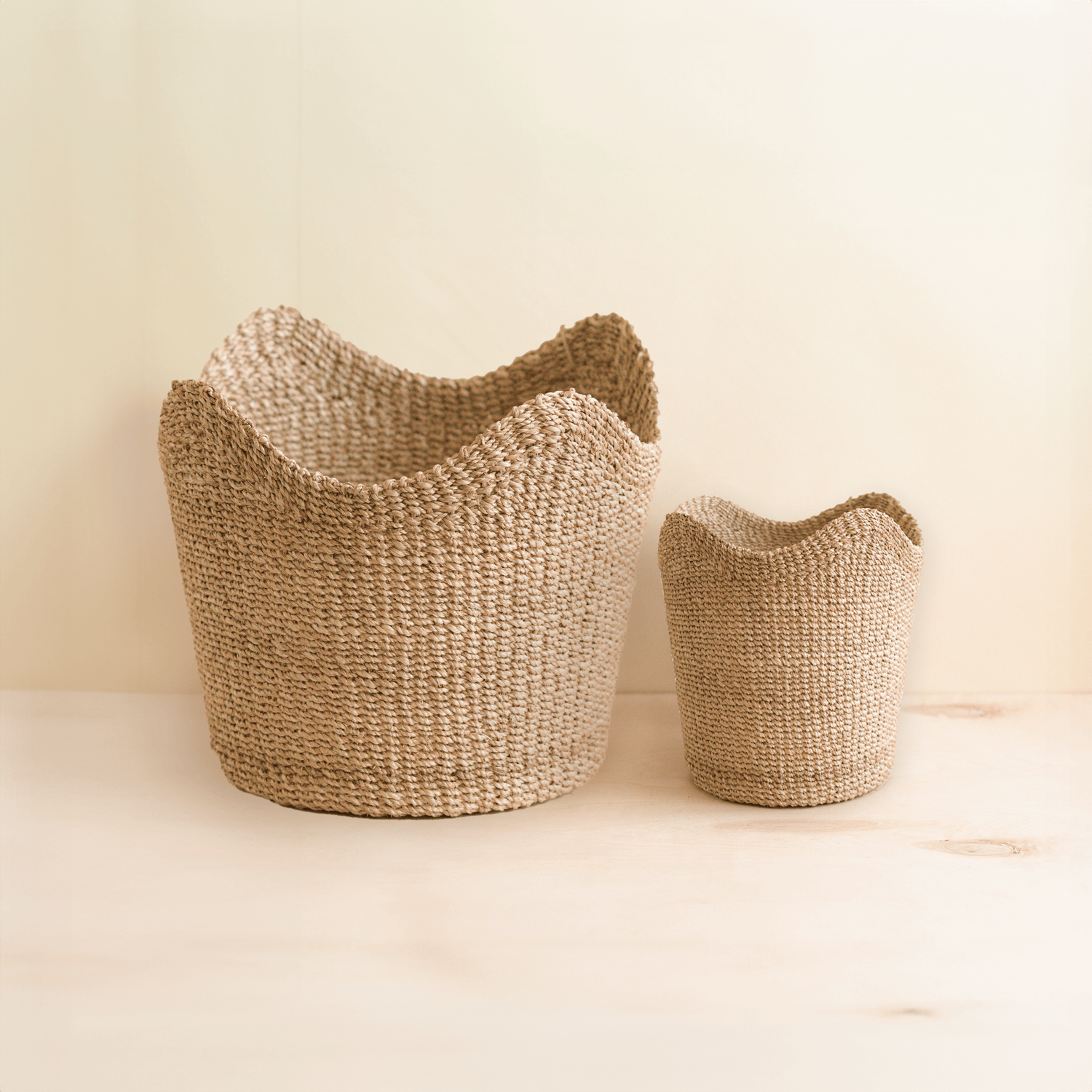 Baskets - Small Natural Scallop Basket - Abaca Woven Basket | LIKHÂ - LIKHÂ