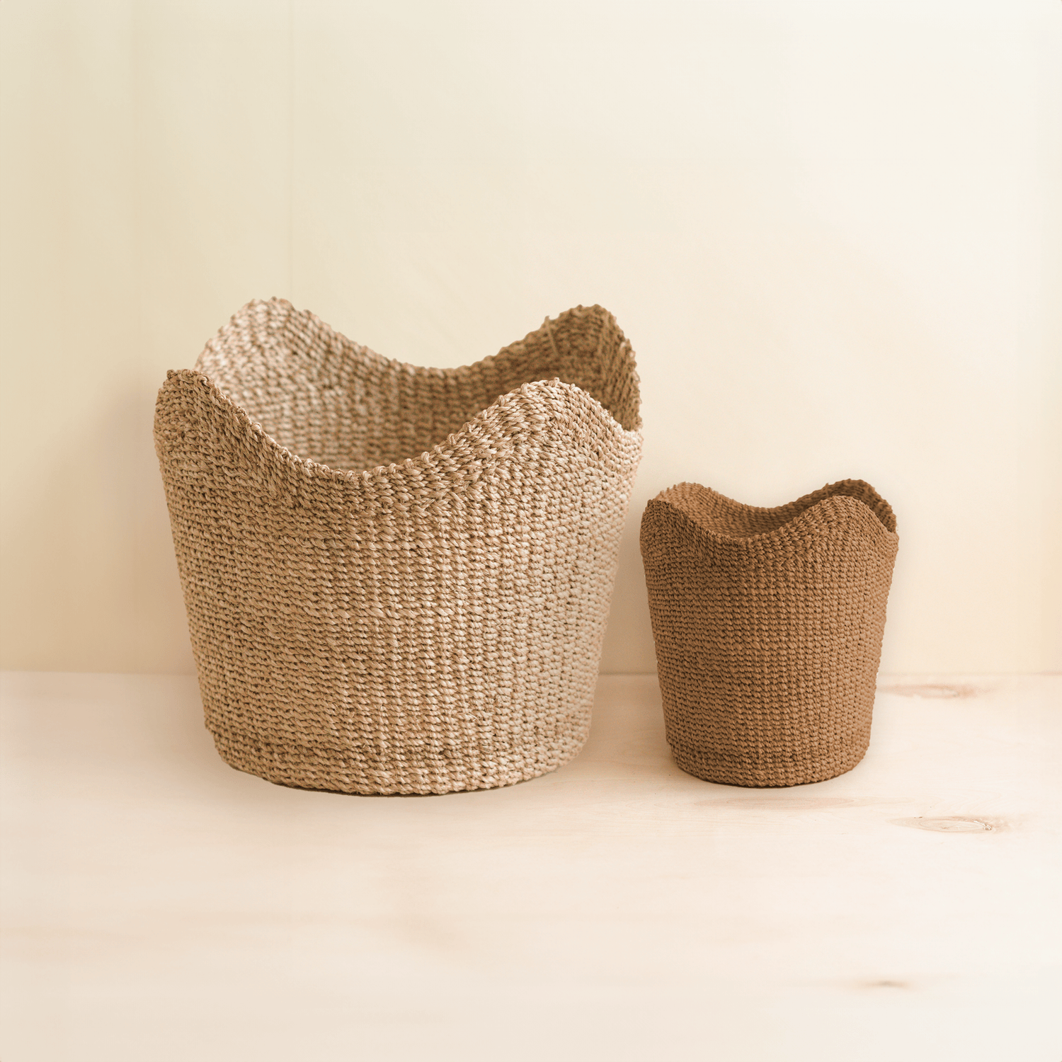 Baskets - Small Tan Scallop Basket - Modern Basket | LIKHÂ - LIKHÂ