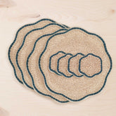 Coasters - Blue Trim Scallop Coasters, set of 4 – Artisan Woven Coasters | LIKHÂ - LIKHÂ