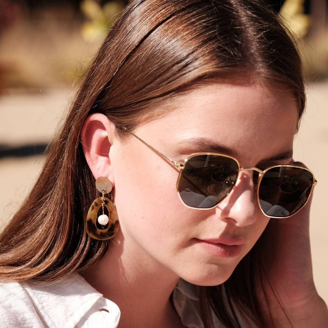 Earrings, Jewelry - Mother of Pearl Earrings with Inner Pearl - Brown Tiger | LIKHÂ - LIKHÂ