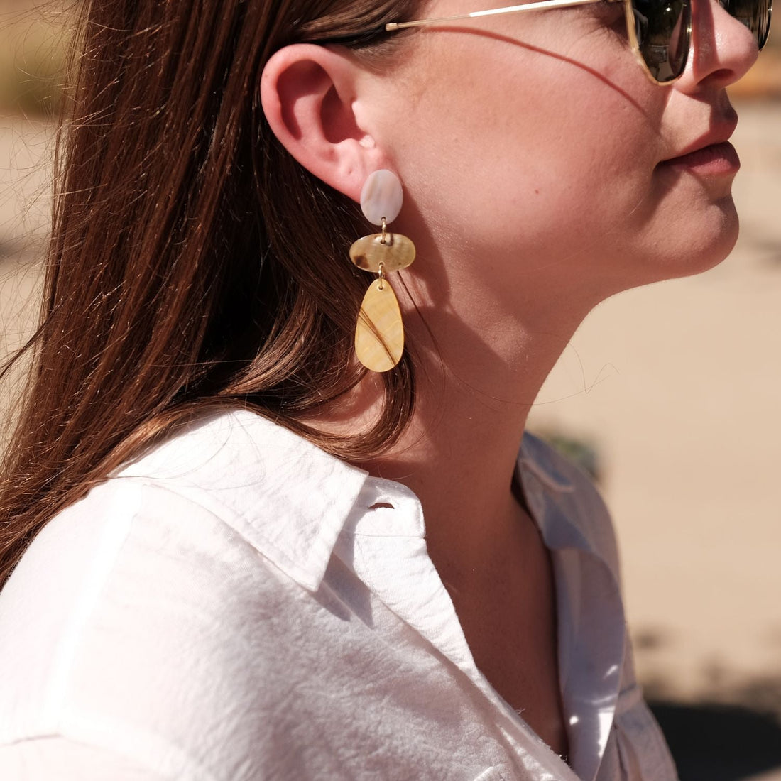 Earrings, Jewelry - Mother of Pearl Tricolor Dangle Earrings | LIKHÂ - LIKHÂ