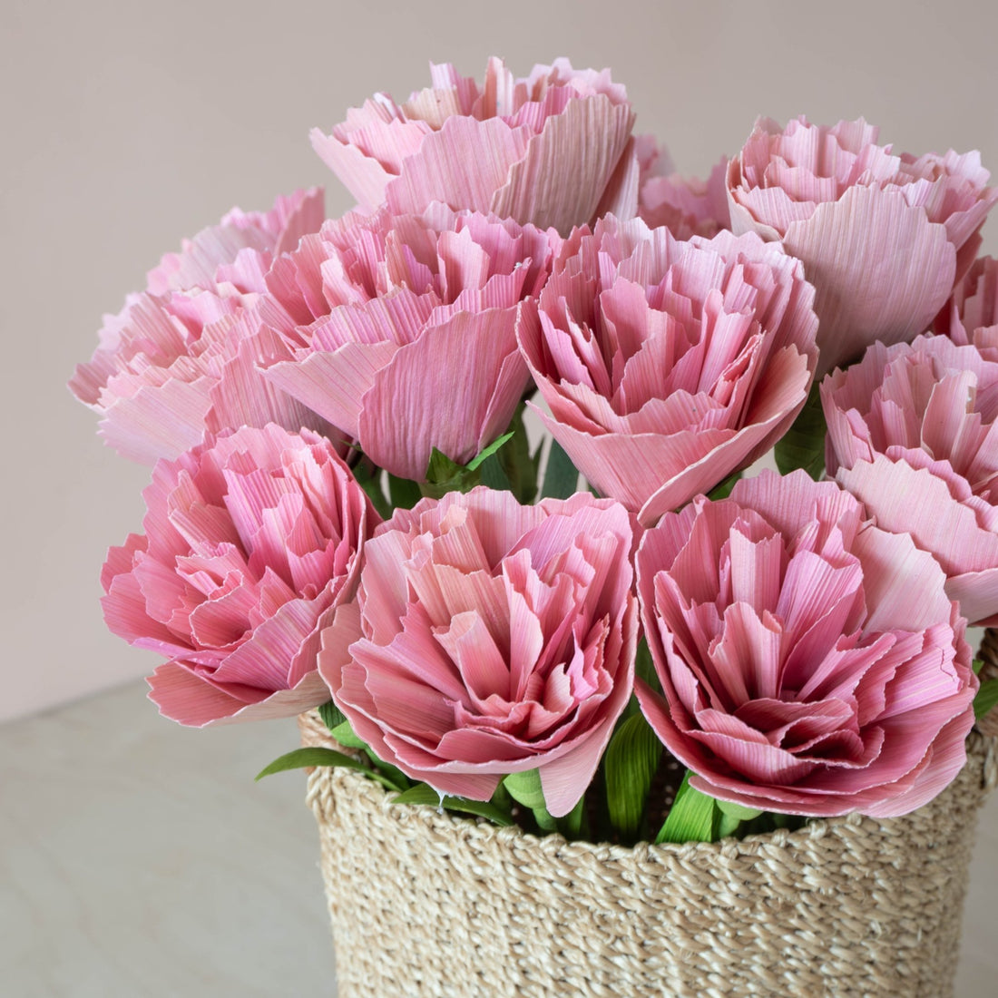 flower - Coral Pink Carnation Corn Husk Flowers, case of 6 – Handcrafted Floral Stems | LIKHÂ - LIKHÂ