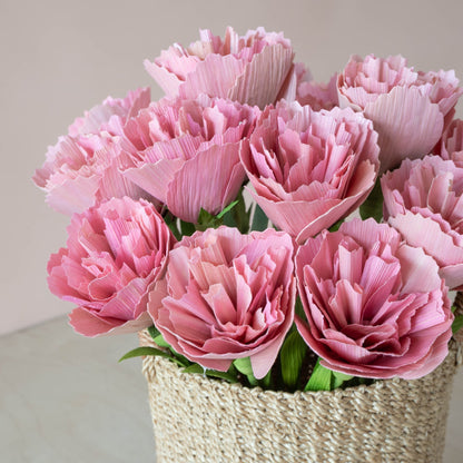 flower - Coral Pink Carnation Corn Husk Flowers, case of 6 – Handcrafted Floral Stems | LIKHÂ - LIKHÂ