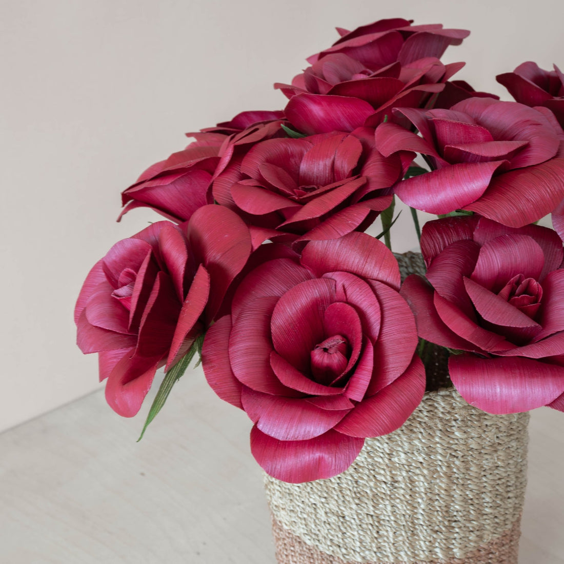 flower - Deep Pink Rose Corn Husk Flowers, case of 6 – Decorative Flower Accents | LIKHÂ - LIKHÂ