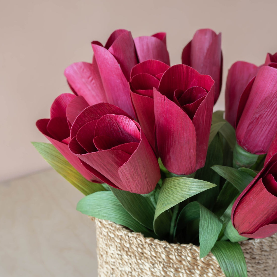 flower - Deep Pink Tulip Corn Husk Flowers, case of 6 – Colorful Flower Stems | LIKHÂ - LIKHÂ