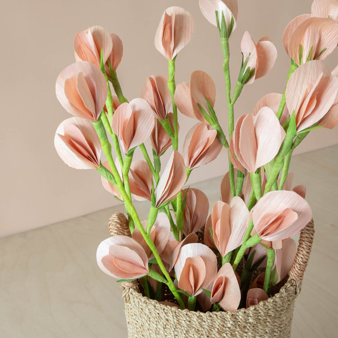 flower - Light Peach Pink Corn Husk Flower Branches, case of 6 – Handcrafted Flower Branches | LIKHÂ - LIKHÂ