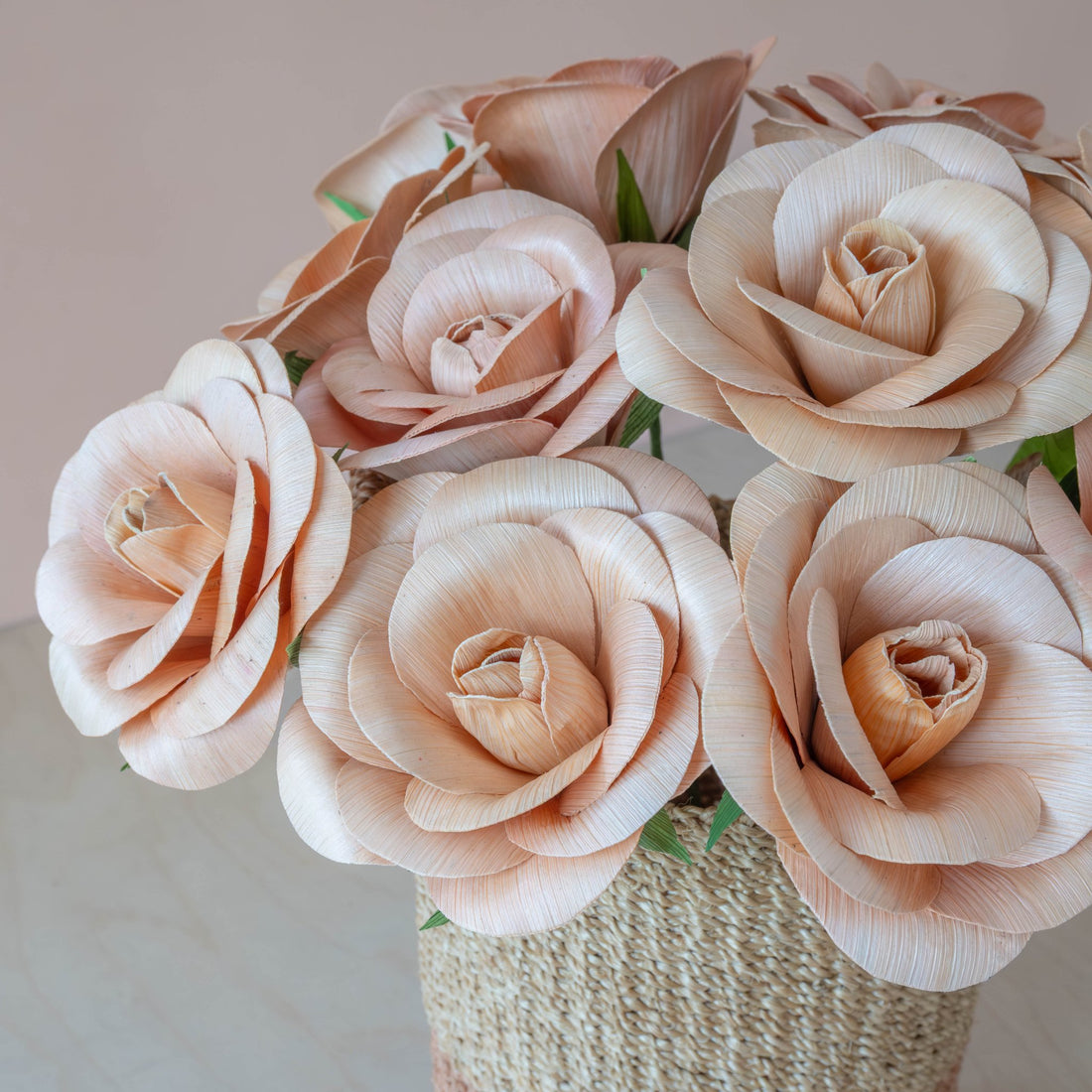 flower - Light Peach Pink Rose Corn Husk Flowers, case of 6 – Handcrafted Floral Stems | LIKHÂ - LIKHÂ