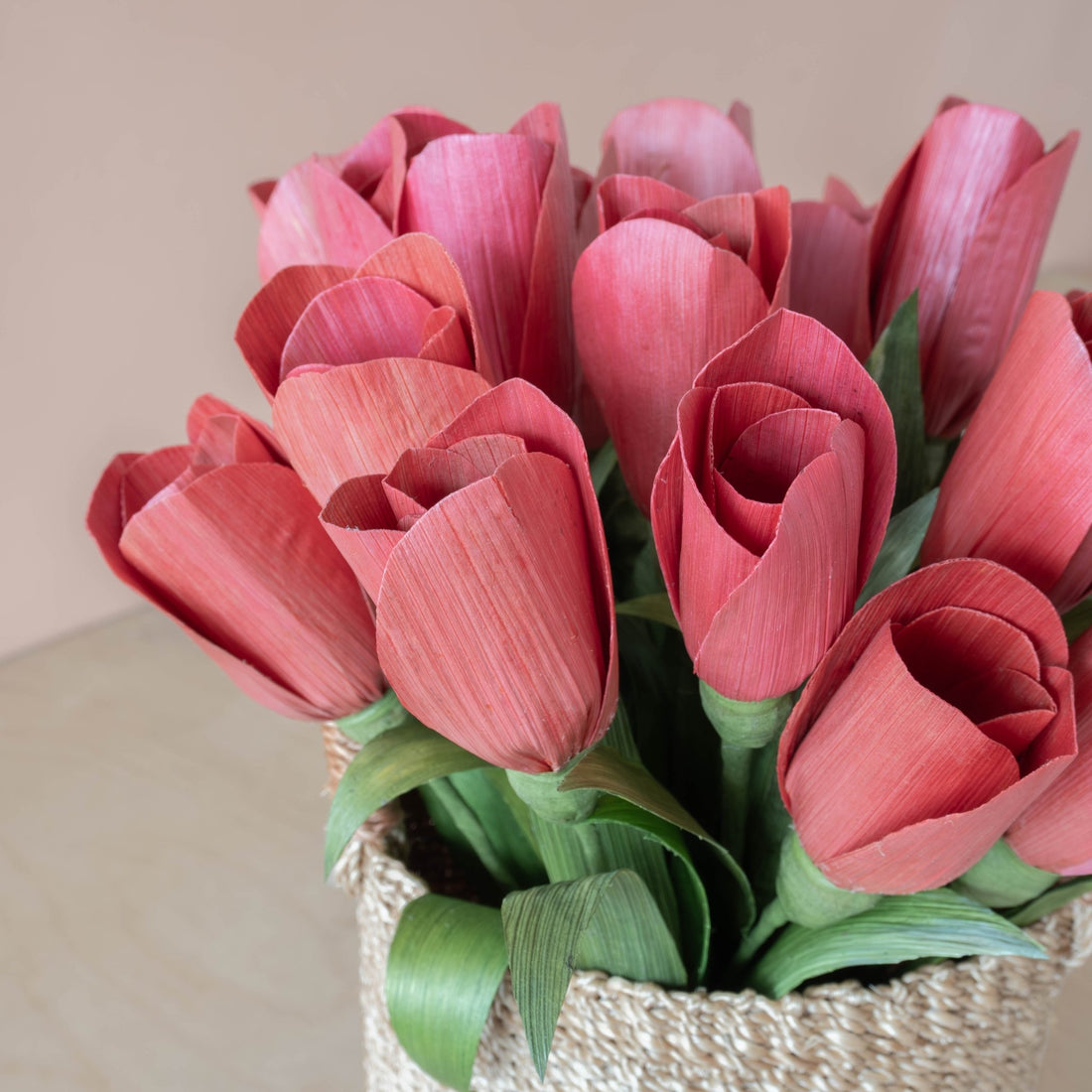 flower - Terracotta Pink Tulip Corn Husk Flowers, case of 6 – Artisan Floral Stems | LIKHÂ - LIKHÂ