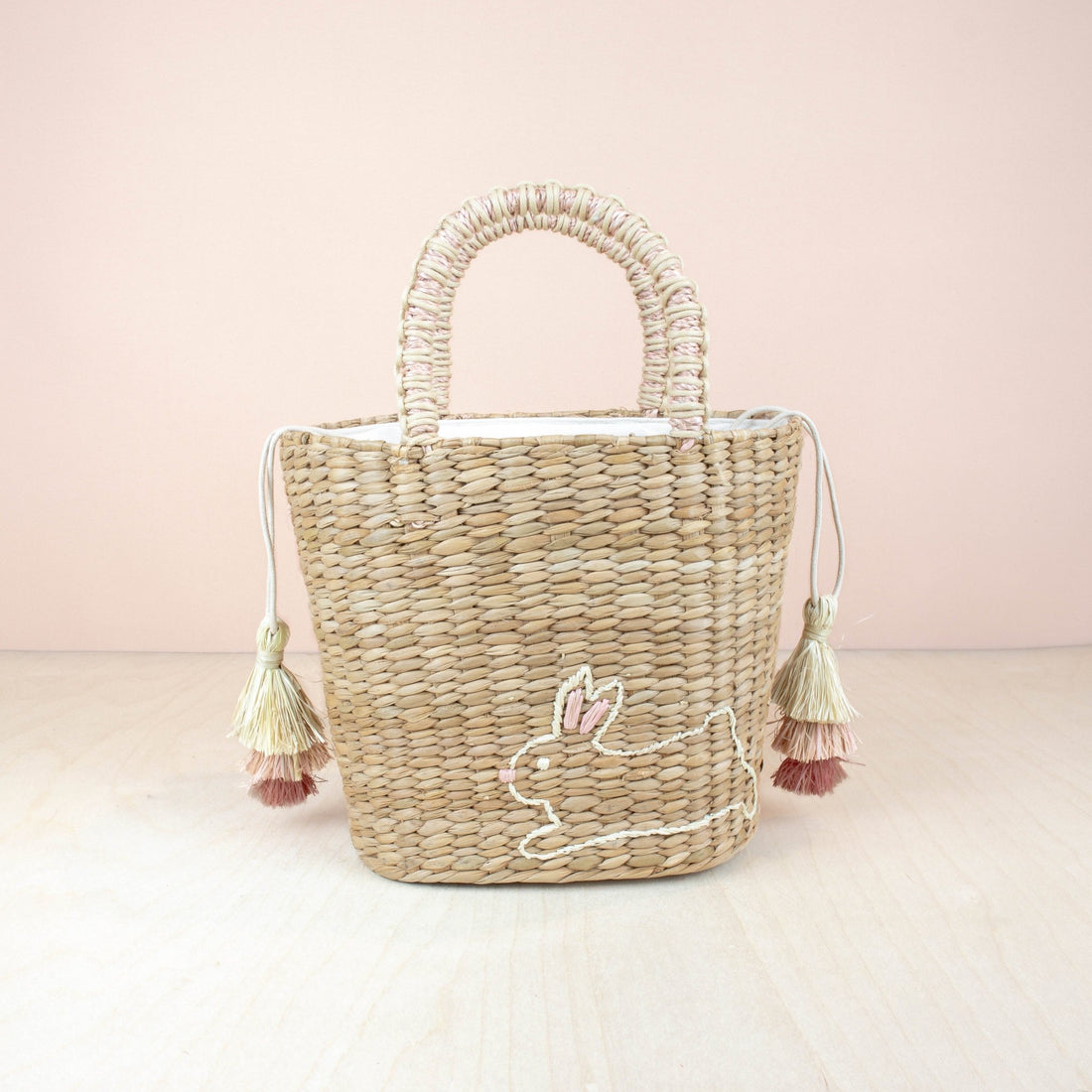 Handbags - Mini Seagrass Tote with Embroidered Bunny - Unique Handbag | LIKHA - LIKHÂ
