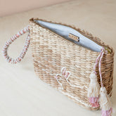 Handbags - Mini Woven Pouch with Wristlet and Embroidered Bunny – Handcrafted Wristlet | LIKHÂ - LIKHÂ