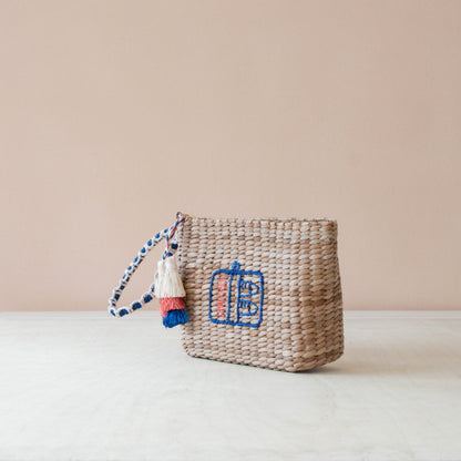 Handbags - Mini Woven Pouch with Wristlet and Embroidered Sardine Can – Handwoven Pouch | LIKHÂ - LIKHÂ