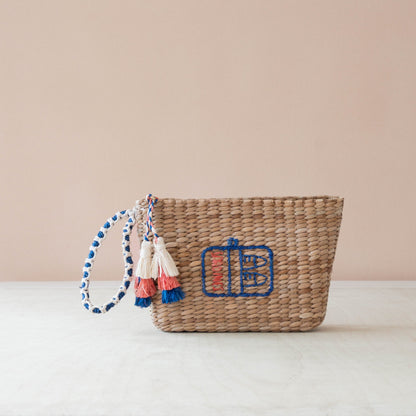 Handbags - Mini Woven Pouch with Wristlet and Embroidered Sardine Can – Handwoven Pouch | LIKHÂ - LIKHÂ