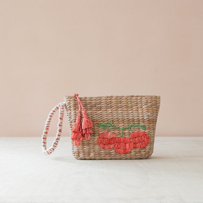 Handbags - Mini Woven Pouch with Wristlet and Embroidered Tomato – Artisan Wristlet | LIKHÂ - LIKHÂ