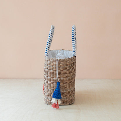 Handbags - Mini Woven Tote Bag with Embroidered Bonjour – Handwoven Beach Tote | LIKHÂ - LIKHÂ