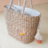 Handbags - Mini Woven Tote Bag with Embroidered Cocktail – Handcrafted Straw Tote | LIKHÂ - LIKHÂ