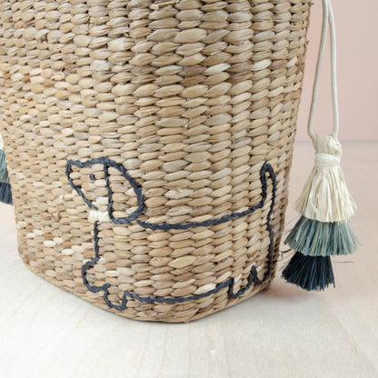 Handbags - Mini Woven Tote Bag with Embroidered Dachshund - Straw Tote | LIKHA - LIKHÂ