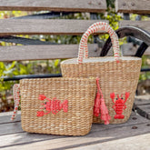 Handbags - Mini Woven Tote Bag with Embroidered Lobster – Handwoven Tote | LIKHÂ - LIKHÂ