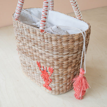 Handbags - Mini Woven Tote Bag with Embroidered Lobster – Handwoven Tote | LIKHÂ - LIKHÂ