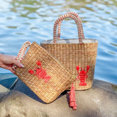 Handbags - Mini Woven Tote Bag with Embroidered Lobster – Handwoven Tote | LIKHÂ - LIKHÂ