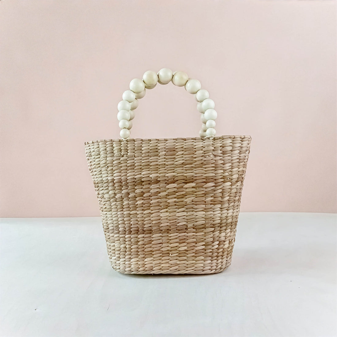 Handbags - Natural Small Market Tote Bag with Wood Bead Handles - Modern Woven Tote | LIKHÂ - LIKHÂ