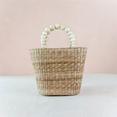 Handbags - Natural Small Market Tote Bag with Wood Bead Handles - Modern Woven Tote | LIKHÂ - LIKHÂ