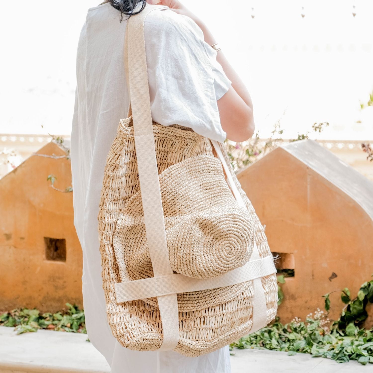 Handbags - Raffia Beach Tote with Sun Hat – Handwoven Summer Tote Set | LIKHÂ - LIKHÂ