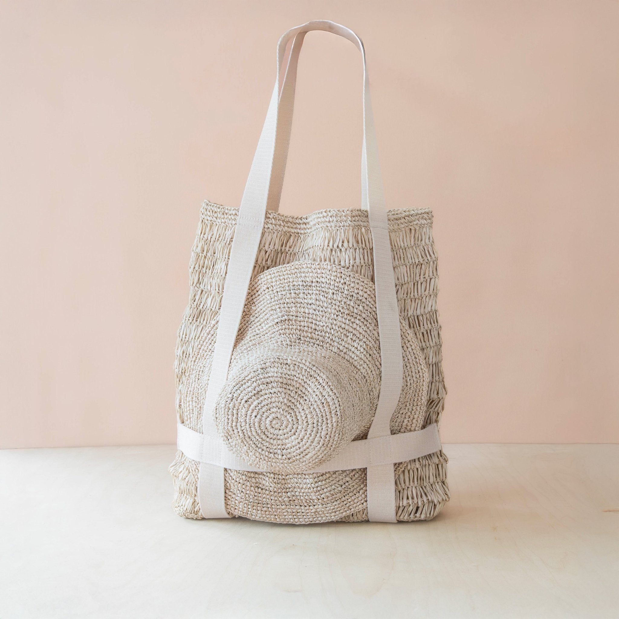 Handbags - Raffia Beach Tote with Sun Hat – Handwoven Summer Tote Set | LIKHÂ - LIKHÂ