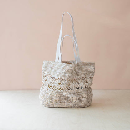Handbags - Raffia Flower Weave Tapered Tote – Handmade Market Bag | LIKHÂ - LIKHÂ