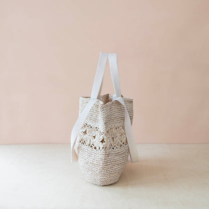 Handbags - Raffia Flower Weave Tapered Tote – Handmade Market Bag | LIKHÂ - LIKHÂ