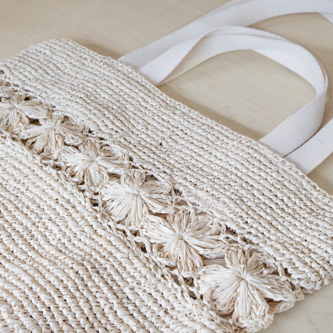 Handbags - Raffia Flower Weave Tapered Tote – Handmade Market Bag | LIKHÂ - LIKHÂ