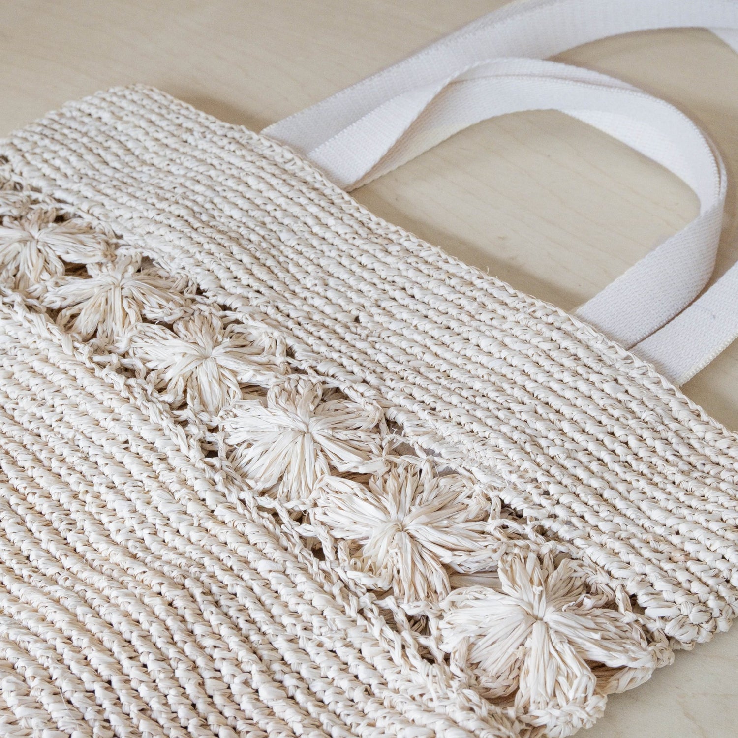 Handbags - Raffia Flower Weave Tapered Tote – Handmade Market Bag | LIKHÂ - LIKHÂ