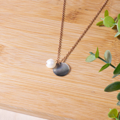 Jewelry, necklace - Black Disc + Pearl Mother of Pearl Necklace - Unique Necklace | LIKHA - LIKHÂ