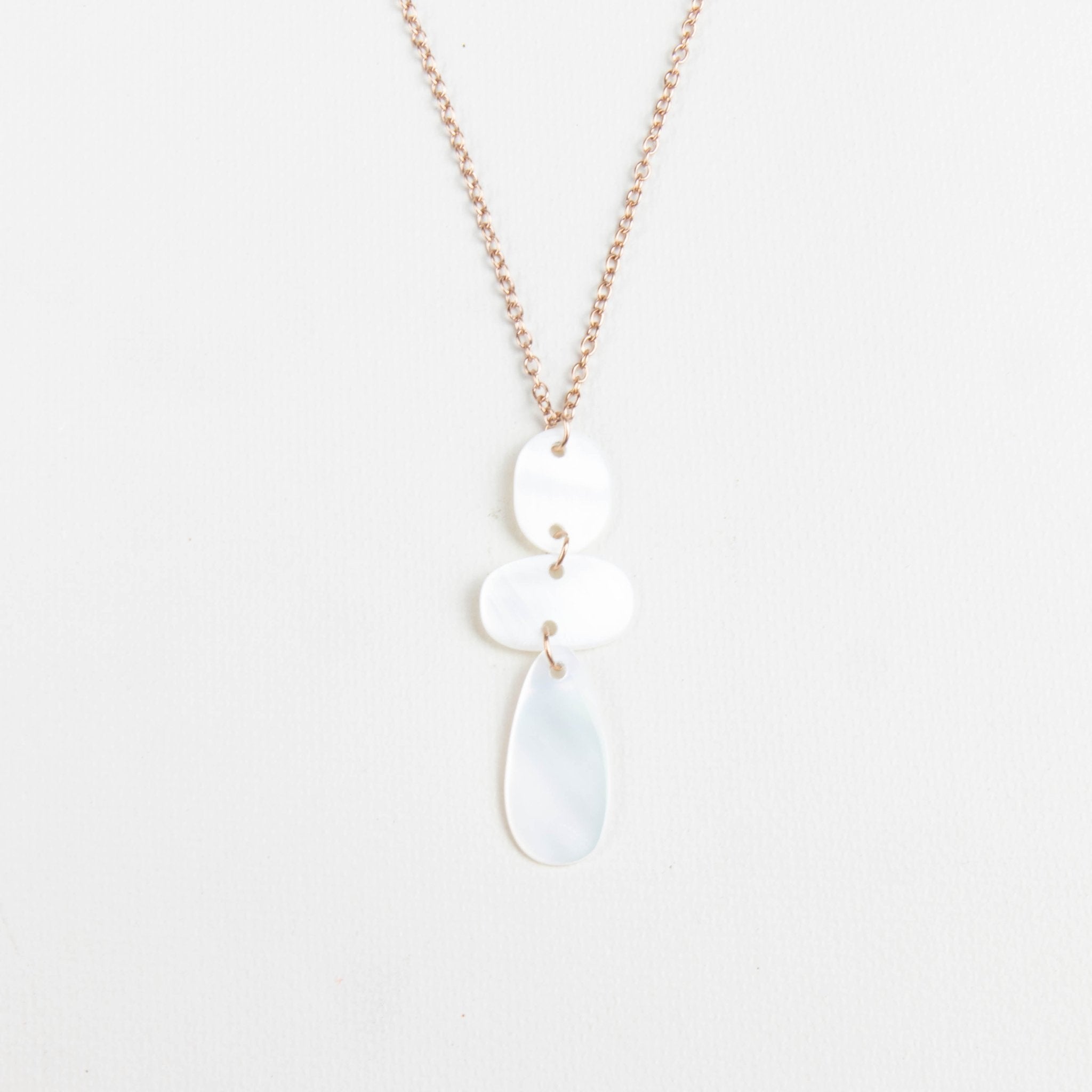 Jewelry, necklace - White Mother of Pearl Round, Oval, and Raindrop Necklace with Rose Gold Chain - Mother of Pearl Jewelry | LIKHA - LIKHÂ