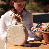  - Oat Round Classic Handbag with Bead Handle - Woven Purse | LIKHÂ - LIKHÂ
