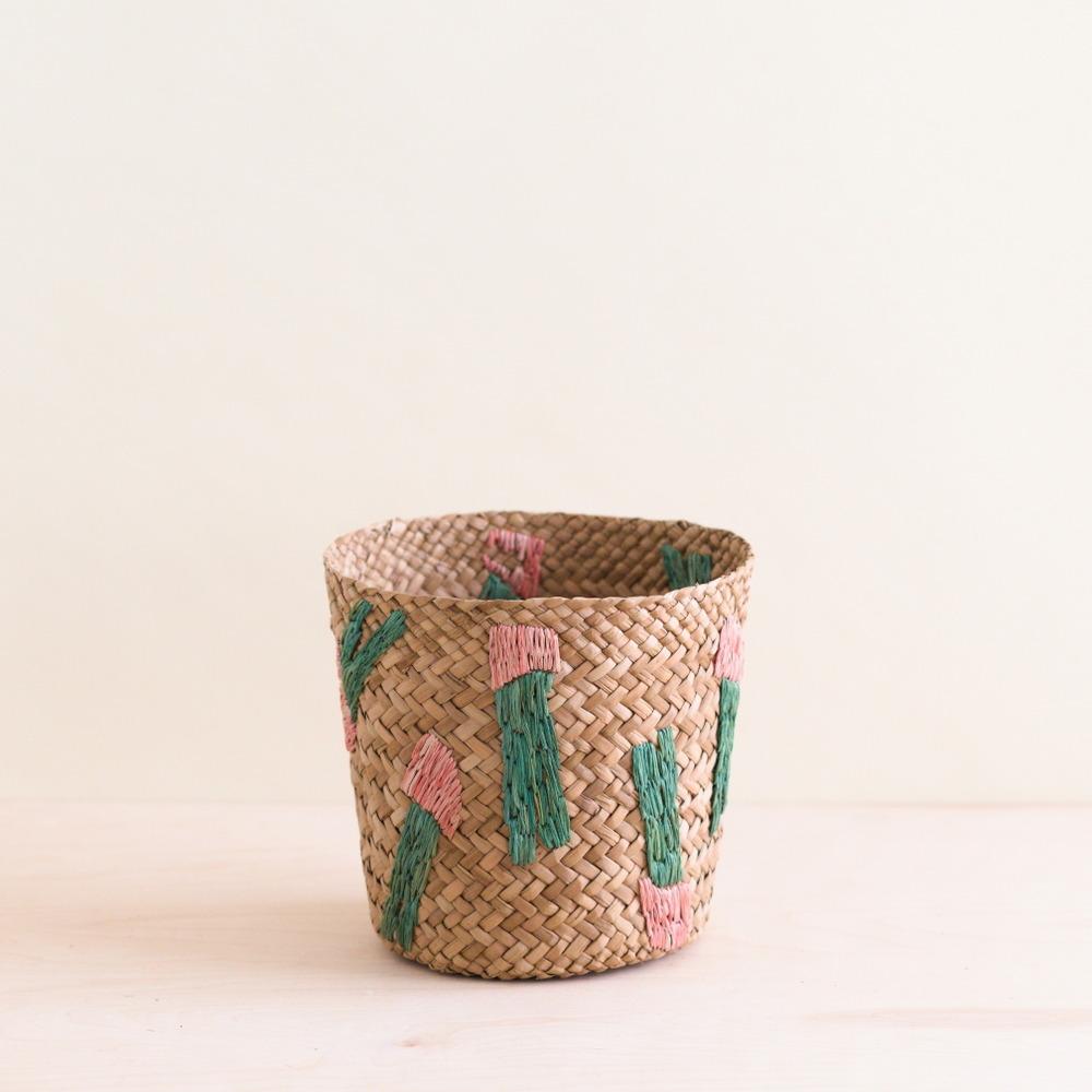 Baskets - Cactus Embroidery Soft Natural Basket - Handmade Bins | LIKHÂ - LIKHÂ