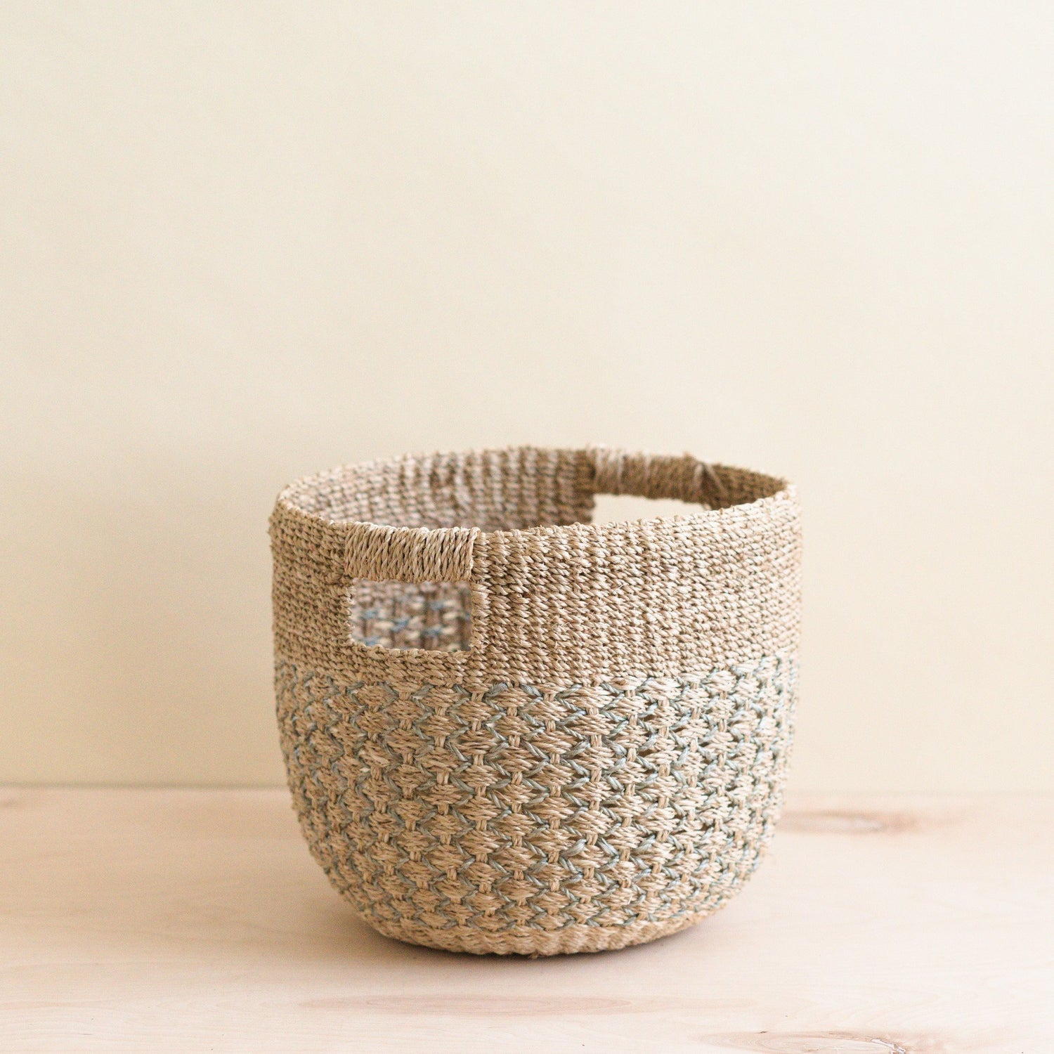 Baskets - Grey Patterned Round Woven Basket - Handcrafted Bins | LIKHÂ - LIKHÂ