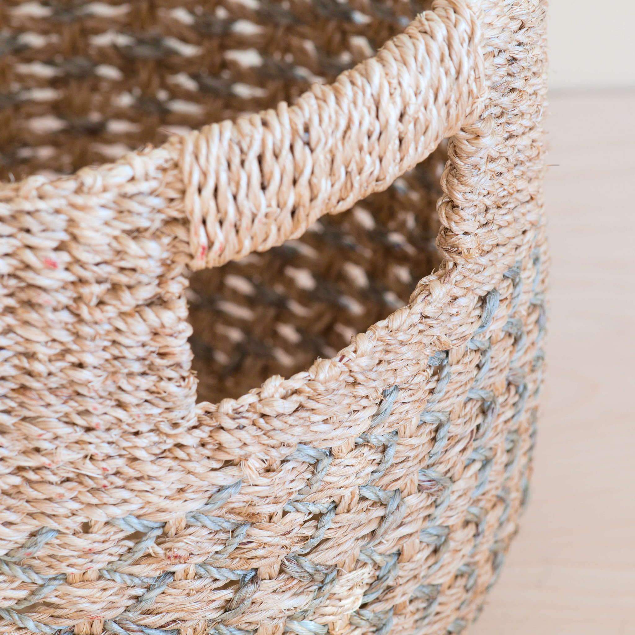 Baskets - Grey Patterned Round Woven Basket - Handcrafted Bins | LIKHÂ - LIKHÂ